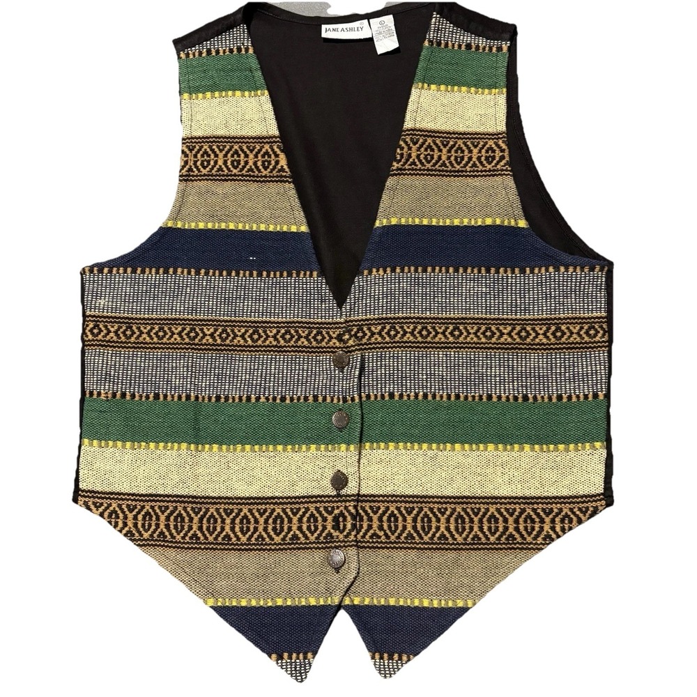 Jane Ashley Woven Vest Womens L Multicolor Southwestern Geometric Cotton Striped